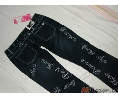 Luxusní bové jeansy s našitými nápisy - NOVÉ - 40